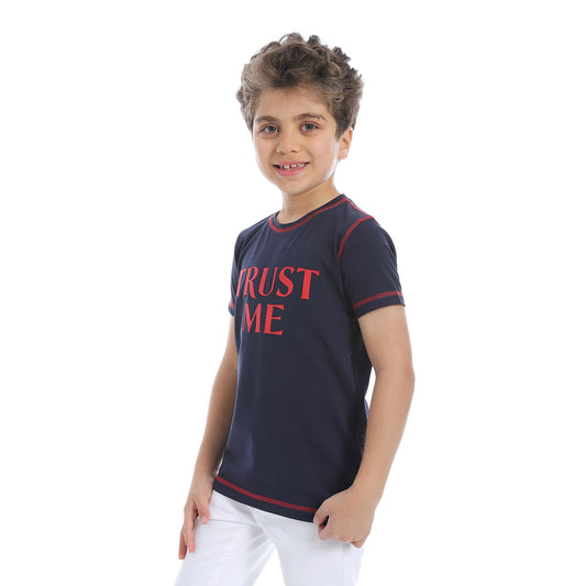 Boy's Printed Short Sleeve T-Shirt - Navy Blue