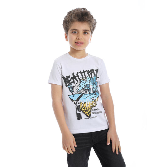 Round Neck Basic Short Sleeve Boys T-Shirt - White - 2bstylish