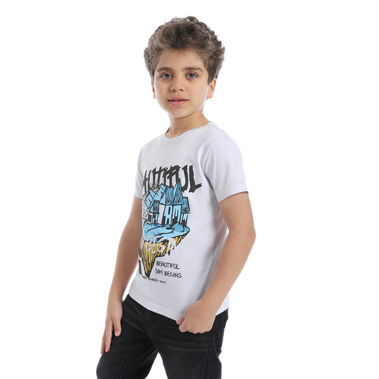 Round Neck Basic Short Sleeve Boys T-Shirt - White - 2bstylish
