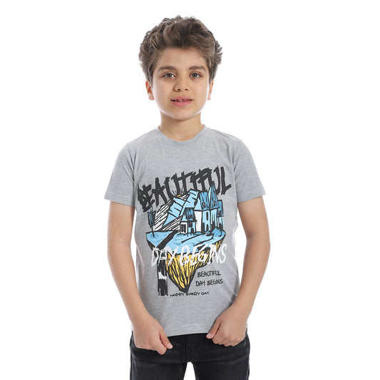 Round Neck Basic Short Sleeve Boys T-Shirt - Light Gray - 2bstylish