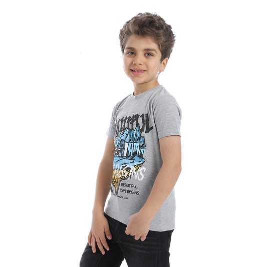 Round Neck Basic Short Sleeve Boys T-Shirt - Light Gray - 2bstylish