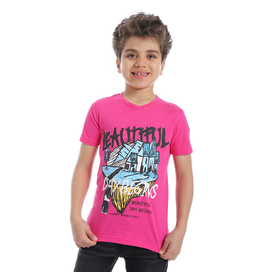 Round Neck Basic Short Sleeve Boys T-Shirt - Fuchia - 2bstylish