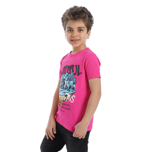 Round Neck Basic Short Sleeve Boys T-Shirt - Fuchia - 2bstylish