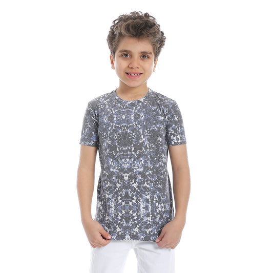 Round Neck Tye Diy Pattern Boys T-Shirt - Gray & White - 2bstylish