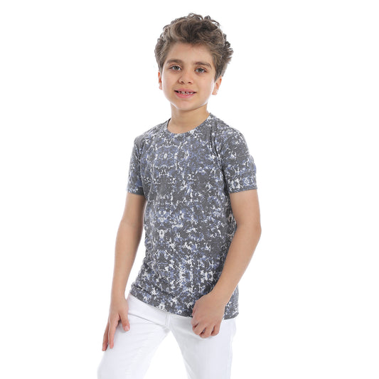 Round Neck Tye Diy Pattern Boys T-Shirt - Gray & White - 2bstylish