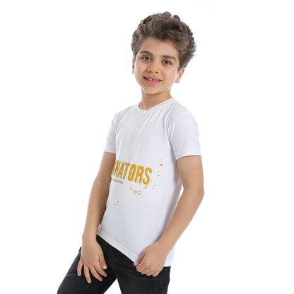 Prominent Round Neck Boys T-Shirt - White