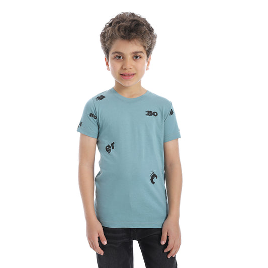 Printed Pattern Round Neck Boys T-Shirt - Genzary - 2bstylish