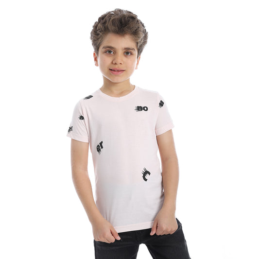 Printed Pattern Round Neck Boys T-Shirt - Powder Pink - 2bstylish
