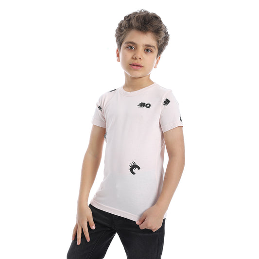 Printed Pattern Round Neck Boys T-Shirt - Powder Pink - 2bstylish