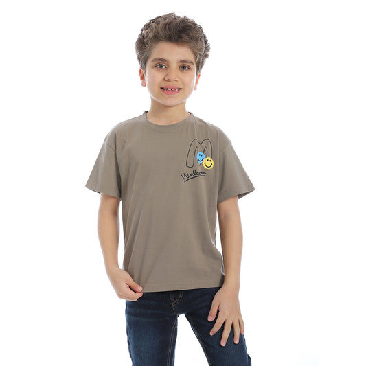 Printed Short Sleeve Boys T-Shirt - Coffe - 2bstylish