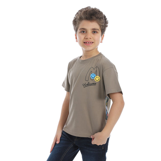 Printed Short Sleeve Boys T-Shirt - Coffe - 2bstylish