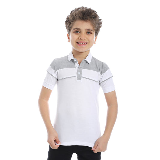 Boys Pique Pattern Polo Shirt - White