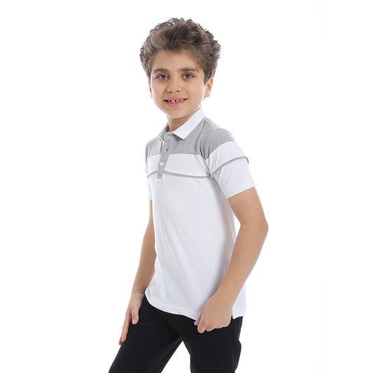 Boys Pique Pattern Polo Shirt - White