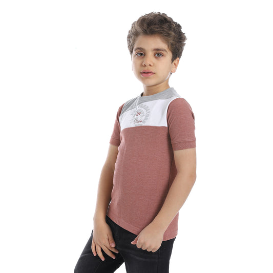 Boys Round Neck Oique Pattern T-Shirt - Kashmir, White & Grey - 2bstylish