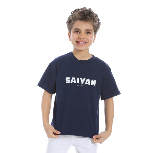 Navy Blue Printed Basic Boys T-shirt - 2bstylish