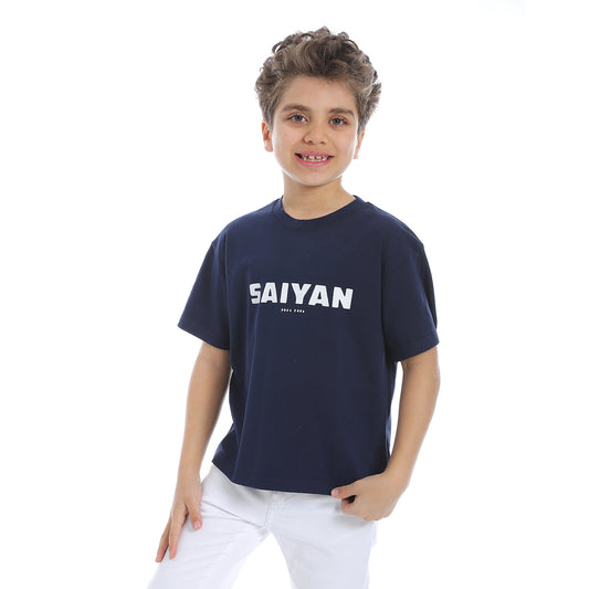 Navy Blue Printed Basic Boys T-shirt - 2bstylish