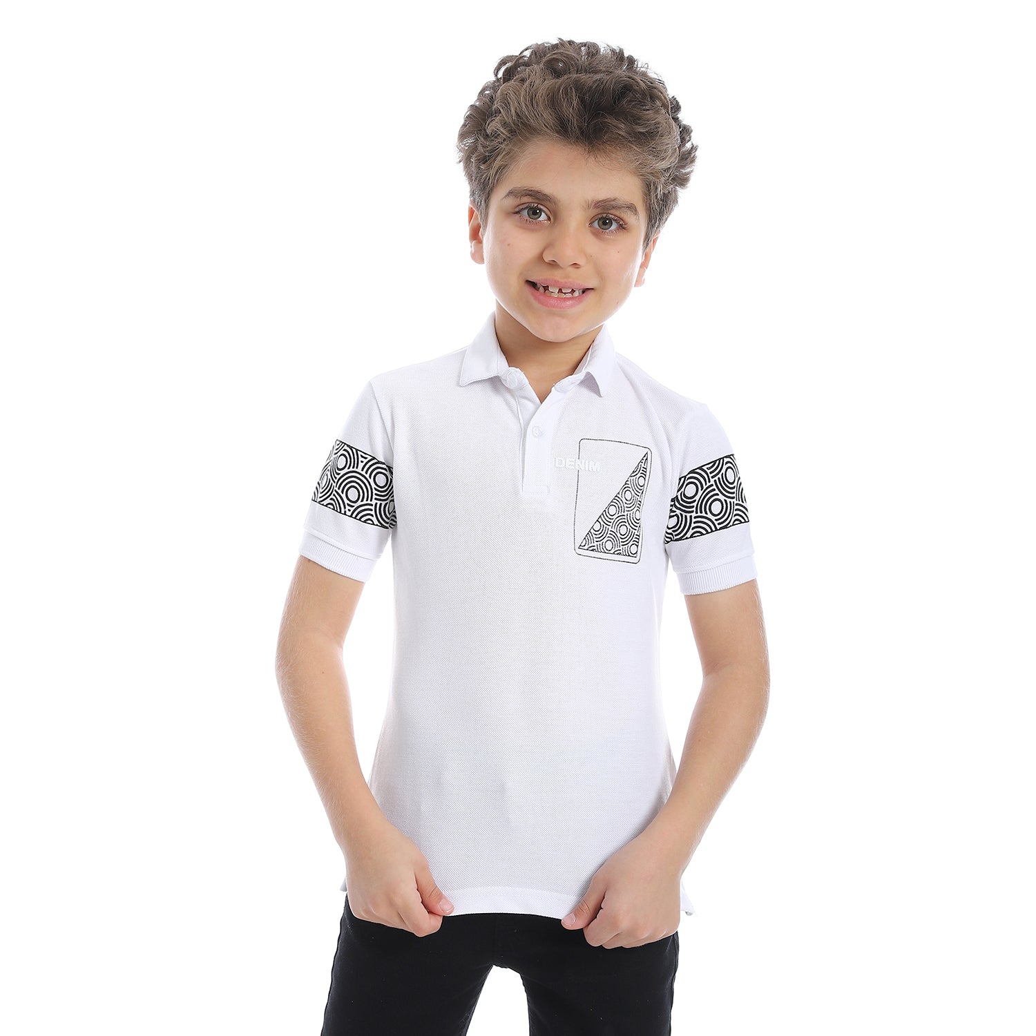 Boys Pique Pattern White Polo Shirt - 2bstylish