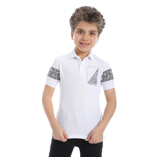 Boys Pique Pattern White Polo Shirt - 2bstylish