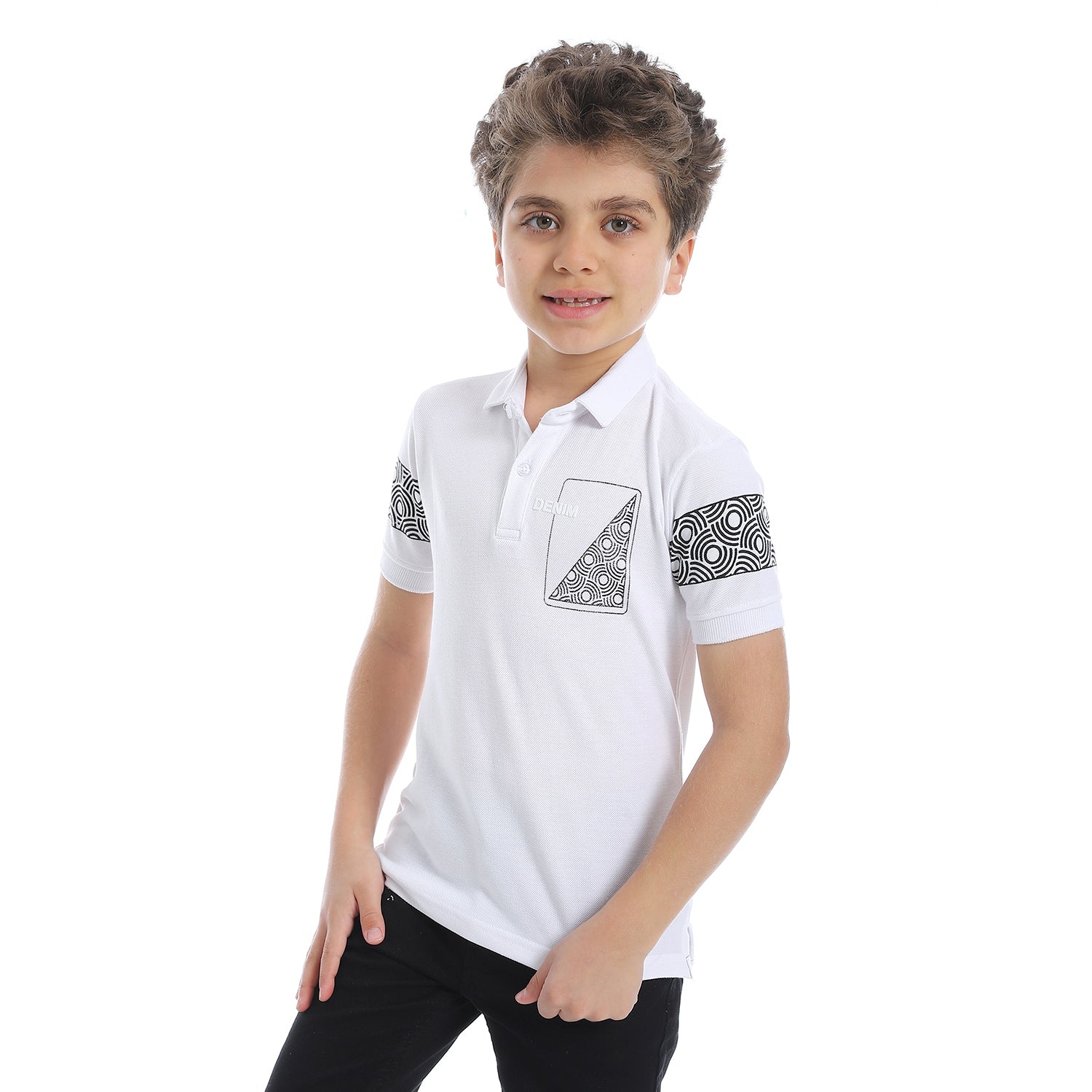 Boys Pique Pattern White Polo Shirt - 2bstylish