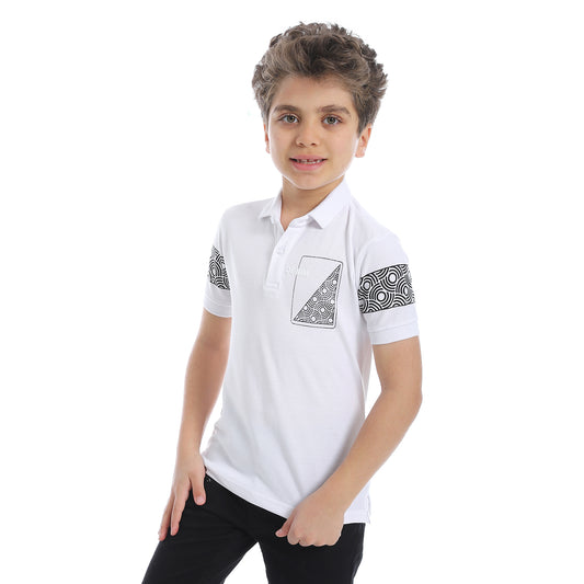 Boys Pique Pattern White Polo Shirt - 2bstylish