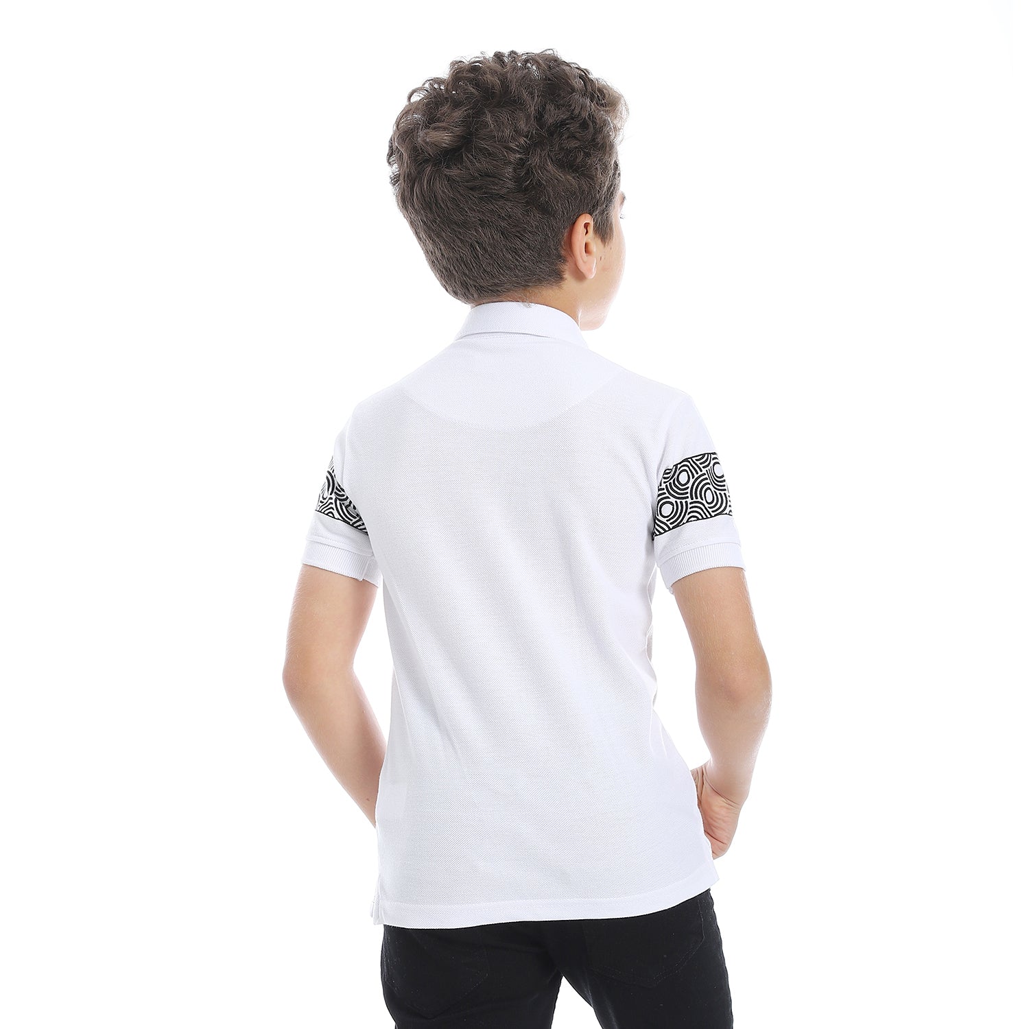 Boys Pique Pattern White Polo Shirt - 2bstylish