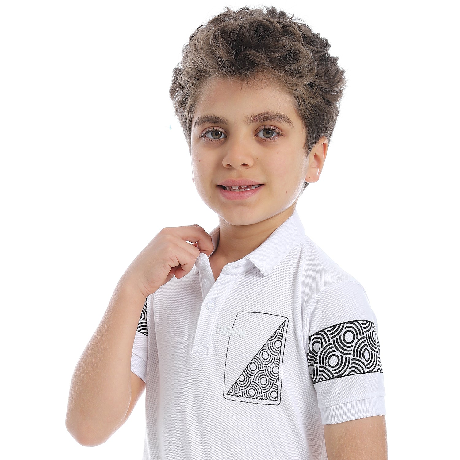 Boys Pique Pattern White Polo Shirt - 2bstylish
