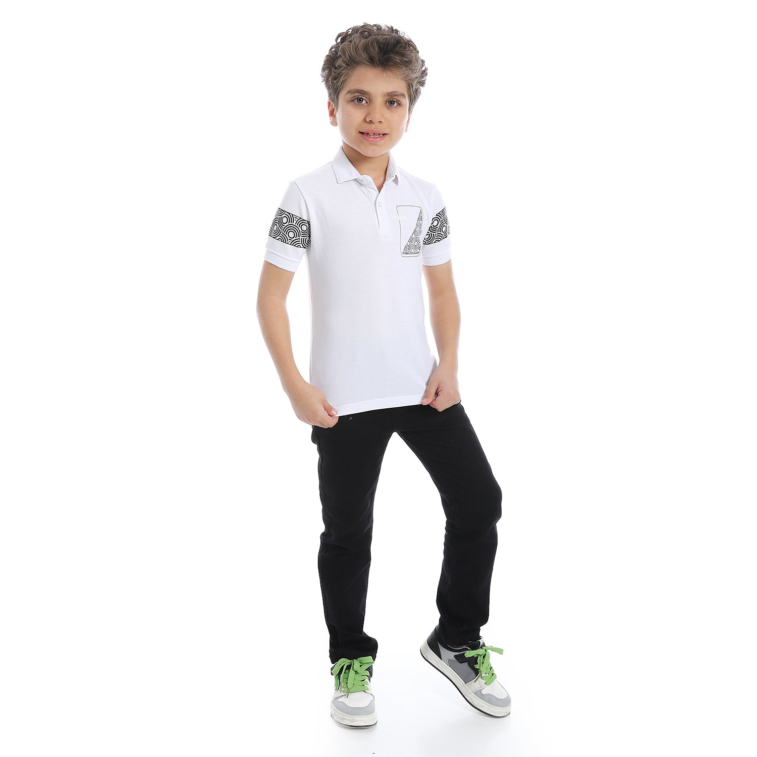 Boys Pique Pattern White Polo Shirt - 2bstylish