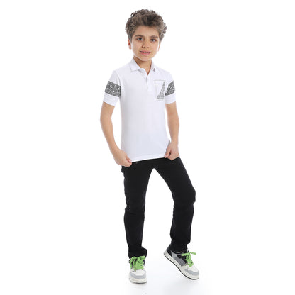 Boys Pique Pattern White Polo Shirt - 2bstylish
