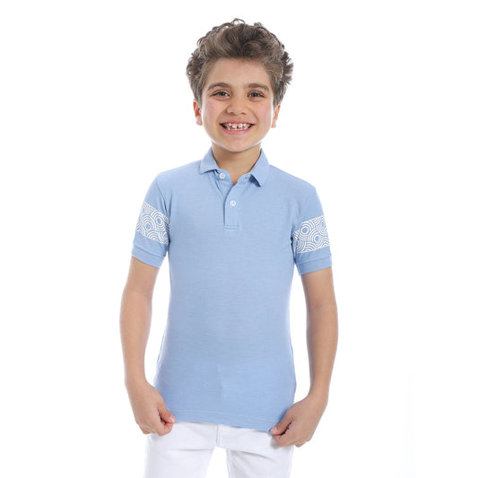 Boys Pique Pattern Sky Blue Polo Shirt