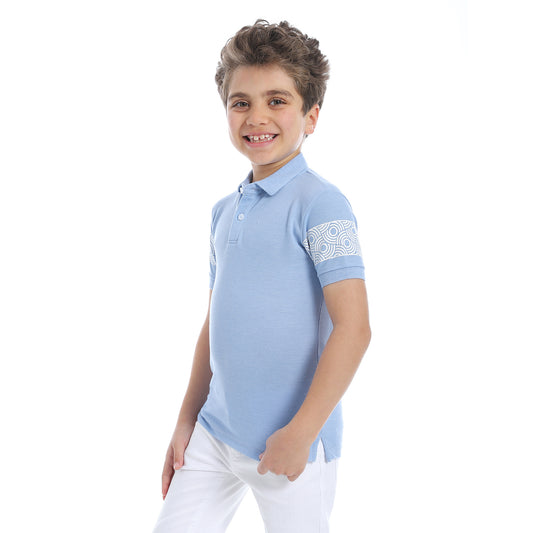 Boys Pique Pattern Sky Blue Polo Shirt