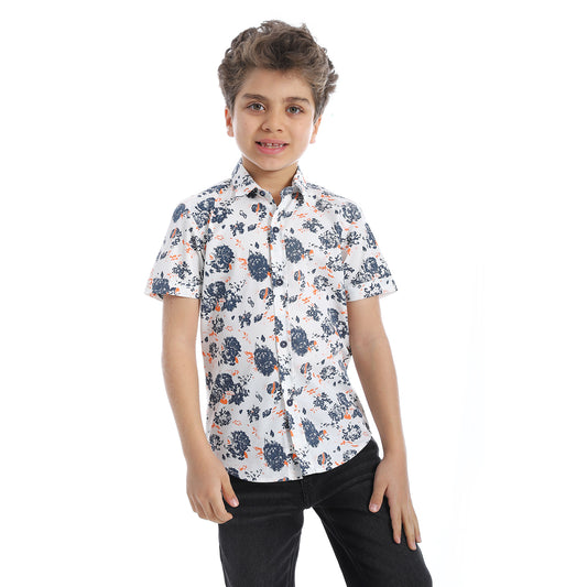 2b STYLISH Short Sleeve Shirt - Navy & Orange