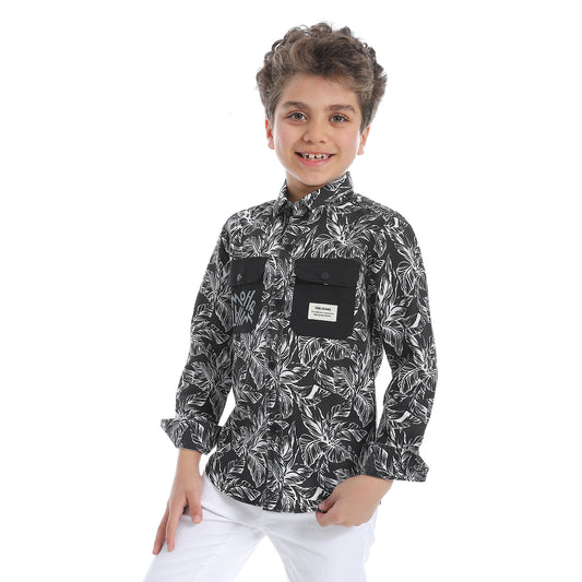 2b STYLISH Self Pattern Long Sleeve Boys Shirt - Black & White