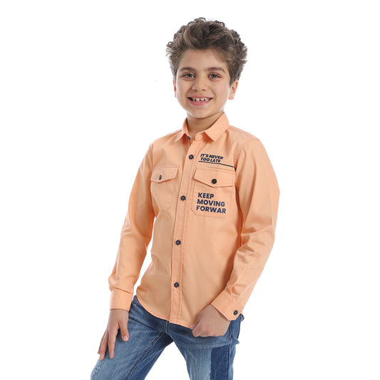 2b STYLISH Long Sleeve Printed Boys Shirt - Orange